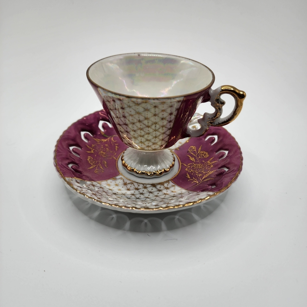 Vintage Norleans Japan Purple And Ivory Teacup And Saucer Set
